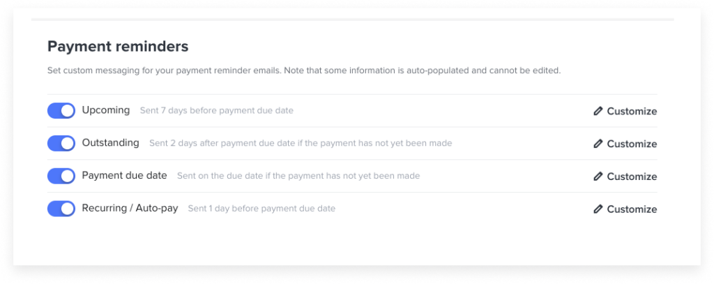 Payment reminders in HoneyBook