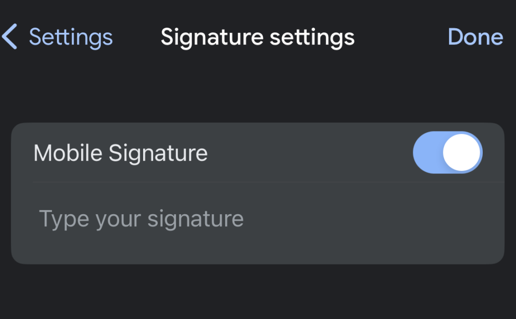 Turning on Gmail signature in mobile